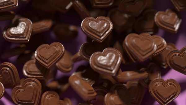 Chocolate candy in the shape of hearts.