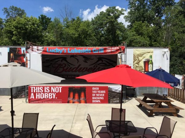 Photo of the live music stage at Lucky's Lakeside Grill