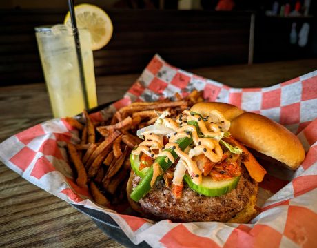 Photo of a burger and fries from Strong & Co. restaurant in Somerset, Ohio.