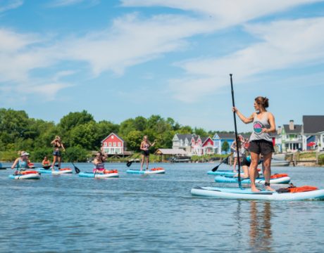 Photo of a woman teaching a water boarding class on Buckeye Lake.