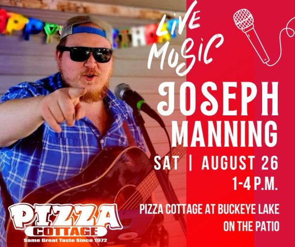 Promotional image for musician Joseph Manning playing at Pizza Cottage.