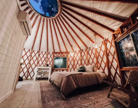 Photo of a bedroom in the Roley Rock Yurt rental in Thornville.