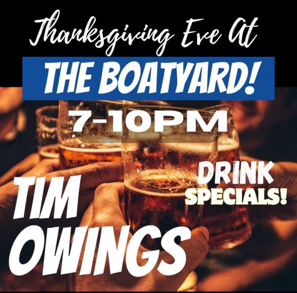 Promotional image for Thanksgiving eve at the Boatyard at Buckeye Lake.