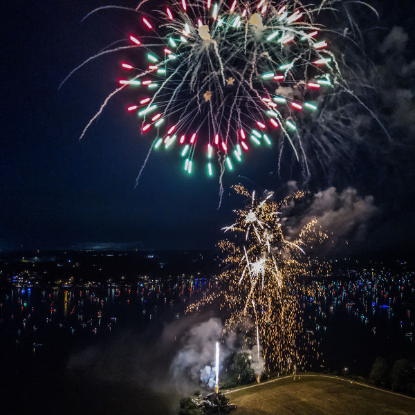 Photo of fireworks being let off looking out across Buckeye Lake.