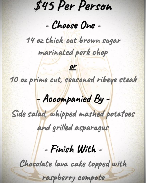 Promotional menu for New Year's Eve at Horvath's Harbor.