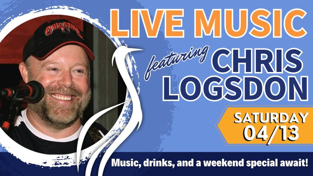 Promotional image for Chris Logsdon's live music performance at the Blue Heron near Buckeye Lake.