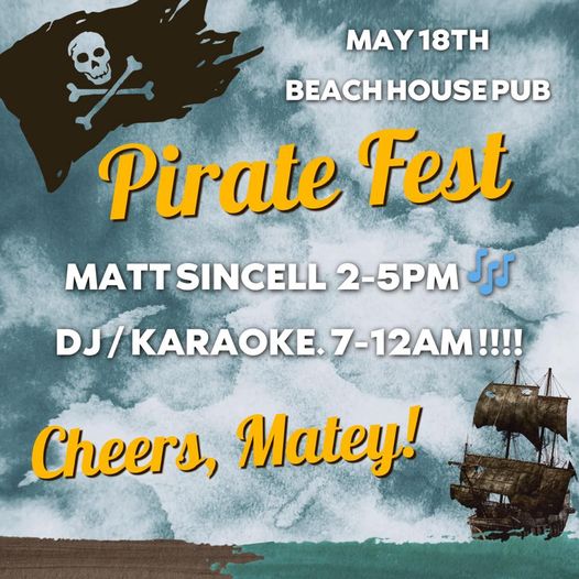 Promotional image for live music at Beach House Pub during Buckeye Lake Pirate Fest.