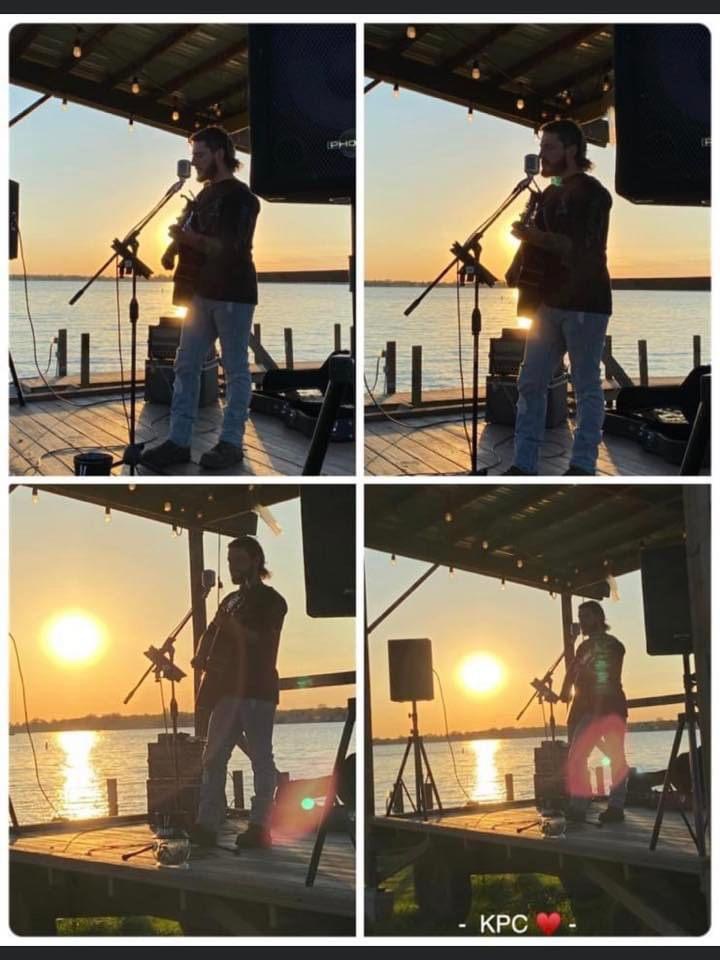 Photo of musician Tyy Perkins singing during sunset.