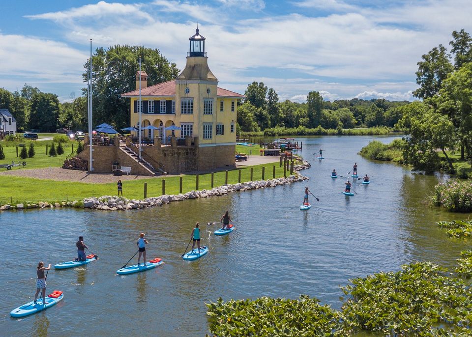 Image of people paddleboarding in a river